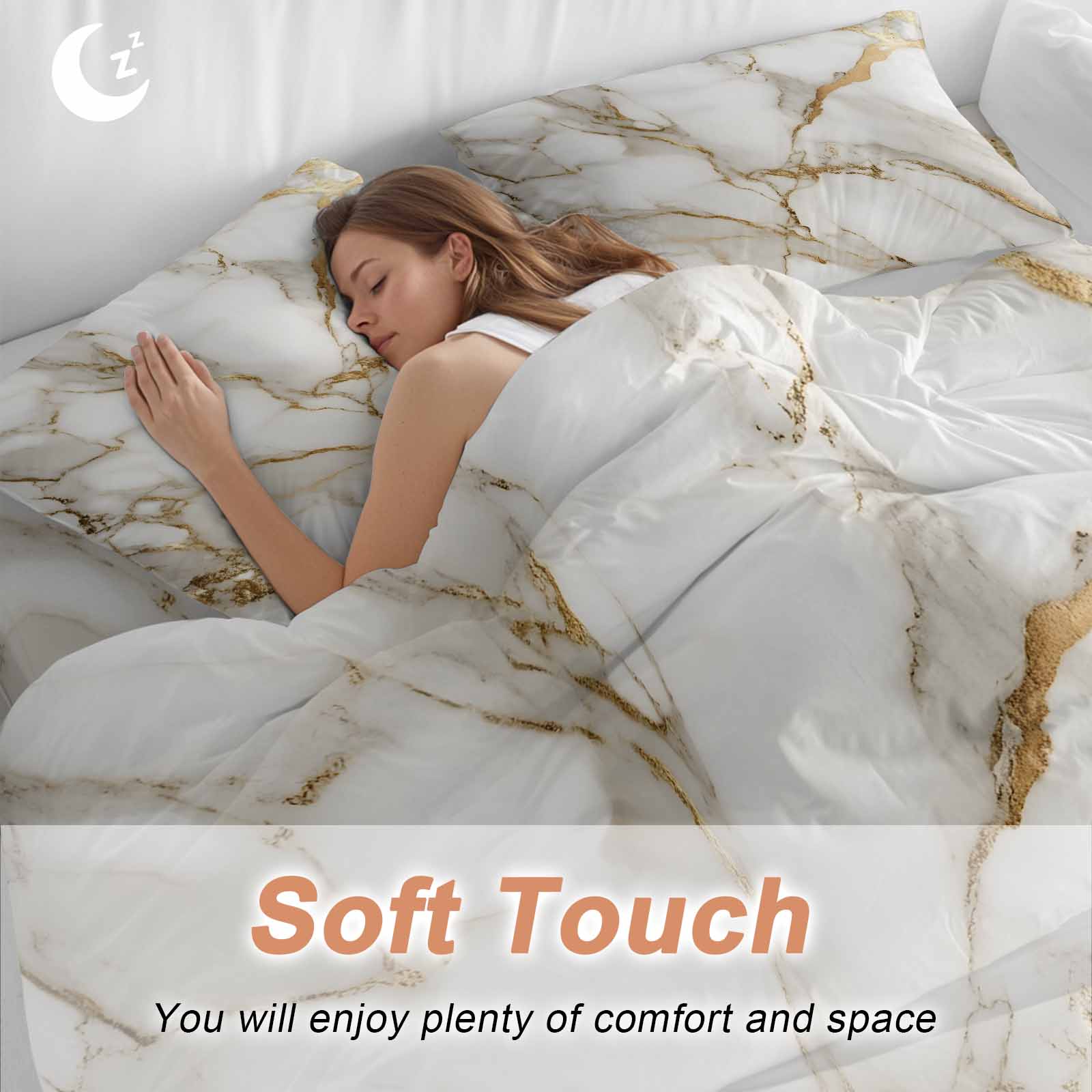 Abstract Duvet Cover Set Queen Size White Marble Pattern Gold Crack Texture Minimalism Soft Lightweight Comforter Covers 4 Piece Bedding Set with 1 Duvet Cover 1 Bed Sheet & 2 Pillow Shams