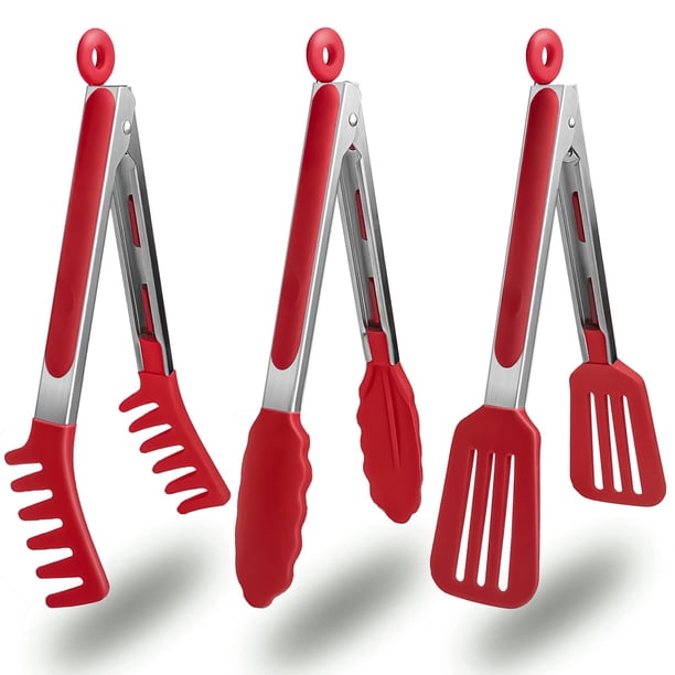 Pinzas de cocina HST de acero inoxidable antiadherente con punta de silicona, paquete de 3