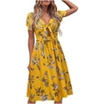 thumbnail image 2 of ZKCCNUK Women's Casual Fashion V-Neck Short Sleeve Bow Dress Summer Printing Dresses Wedding Guest Dresses for Beach Party on Clearance, 2 of 6