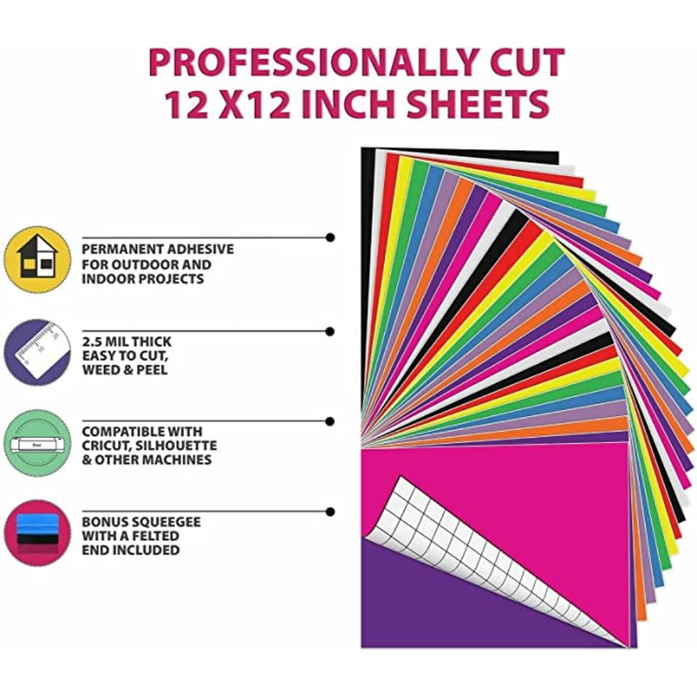 Permanent Vinyl Sheets & Transfer Tape Bundle 12 x 12 Inch 55