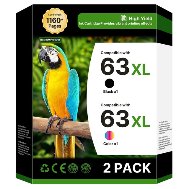 Cartuchos de tinta Gagalay 63XL en negro y color (paquete de 2) para HP