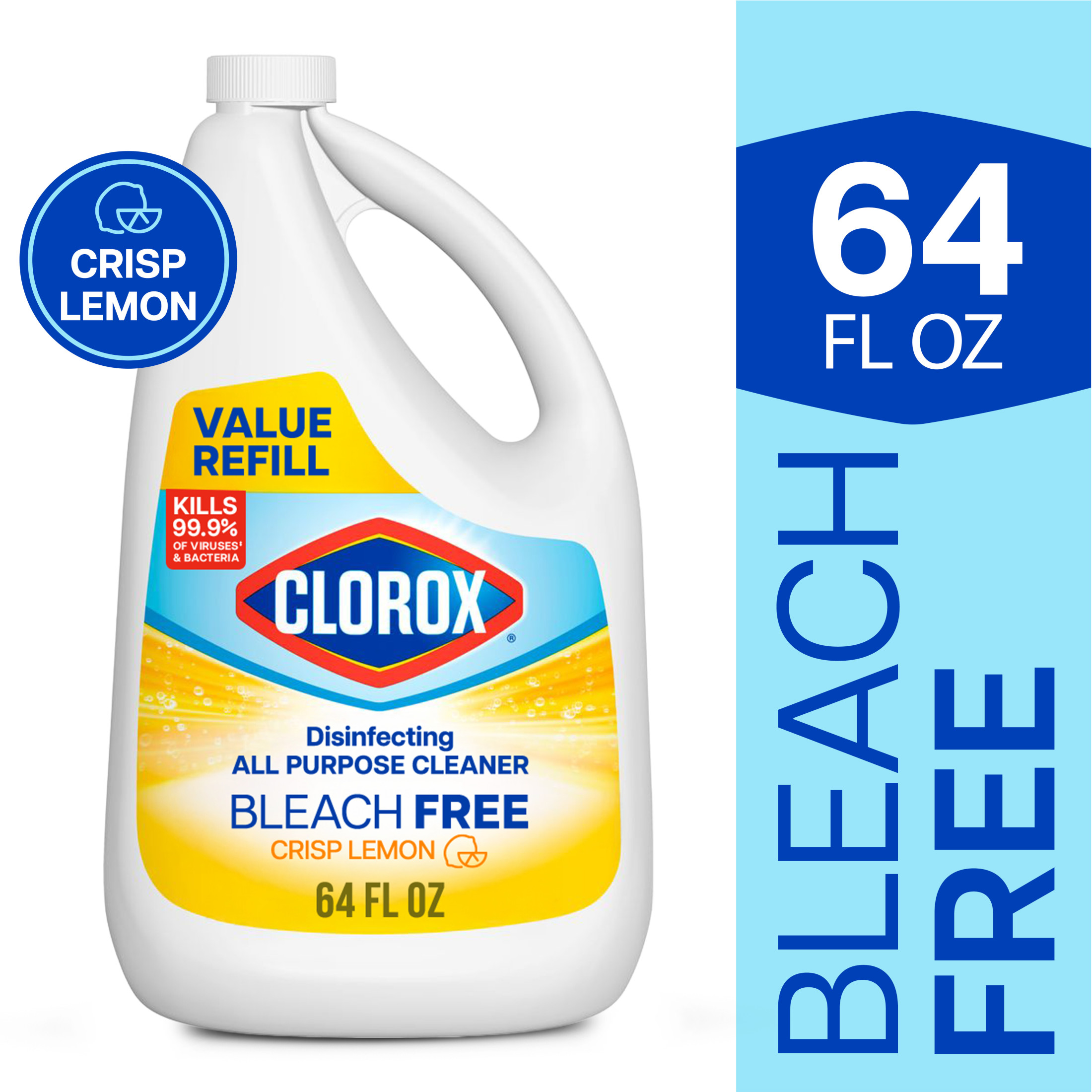 Clorox Disinfecting All Purpose Cleaner, Bleach Free, Crisp Lemon, Refill, 64 fl oz