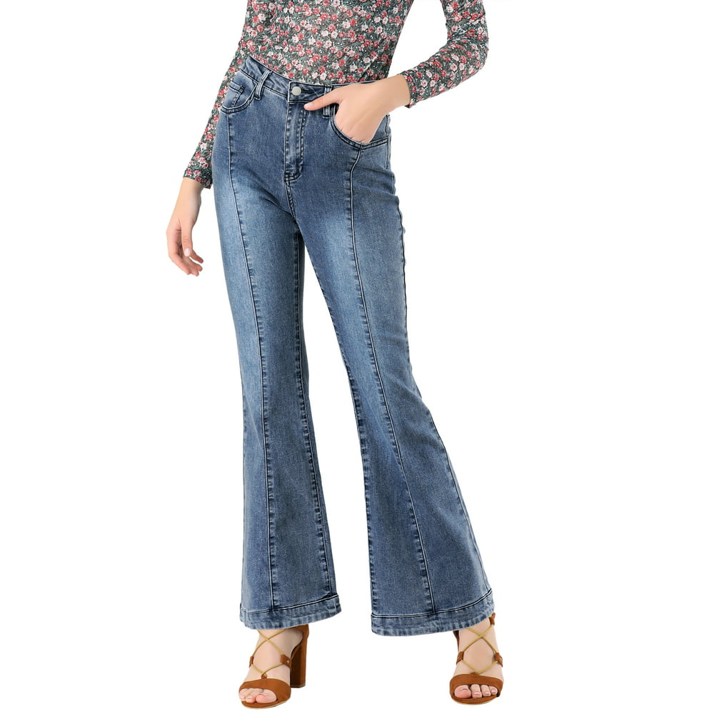 Unique Bargains - Women's High Waist Flare Jeans Long Pants Bell ...
