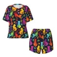 thumbnail image 4 of Kdxio Colorful Cats Print Pajamas Sets for Women Short-Sleeved Pjs with Lounge Shorts Two Piece Sleepwear S-4XL, 4 of 9