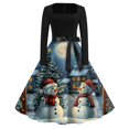 thumbnail image 2 of Christmas Dresses for Women Long Sleeve Flare Dress with Merry Christmas Print for Hollow Party Casual Square Collar Dresses,Blue,L, 2 of 4