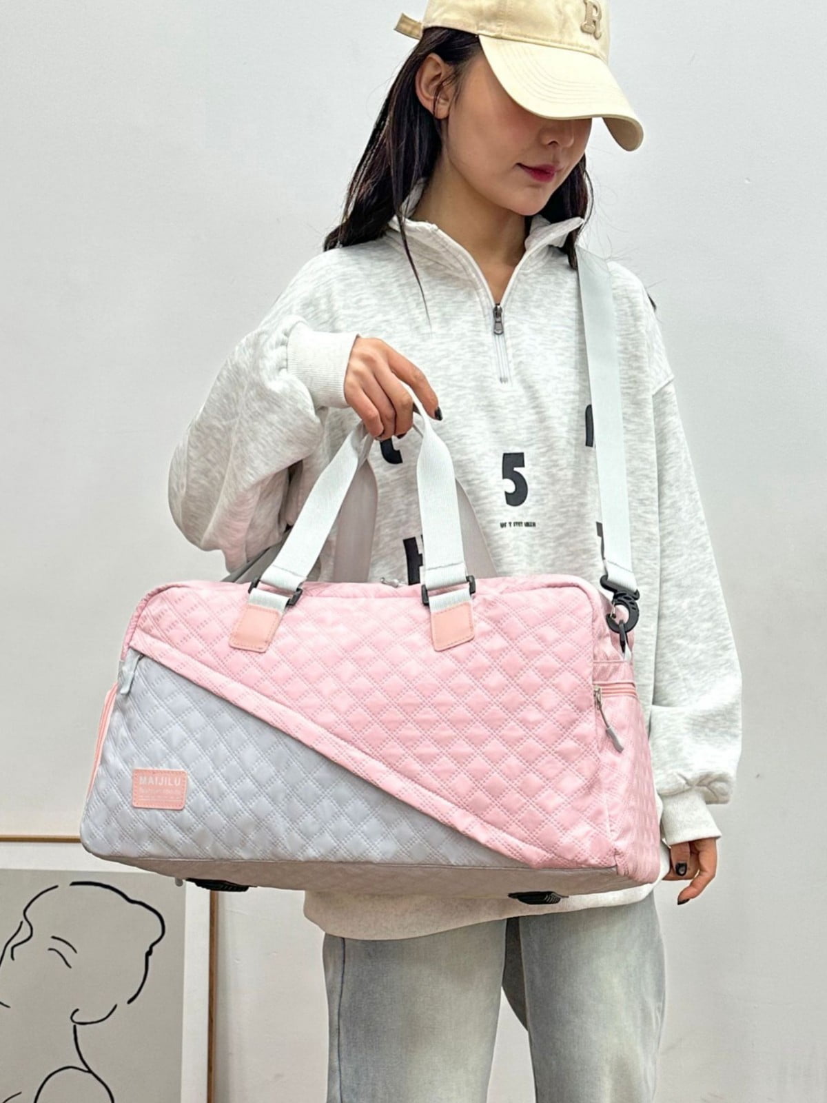 Black Checkered Luggage Bag Plaid Gym Sport Bags For Travel Duffel Tote Overnight Weekend Purse