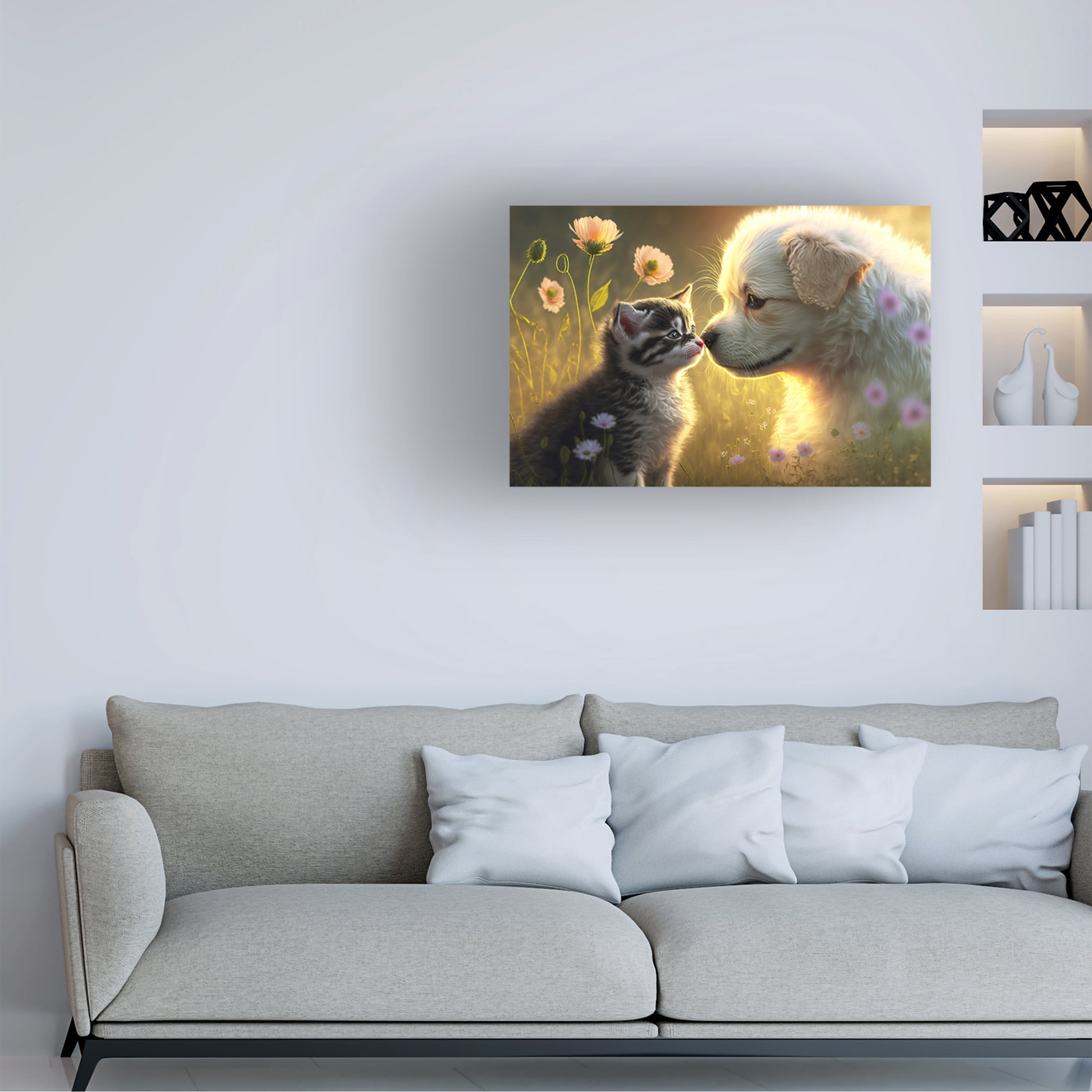 Canvas Wall Art - Ray Heere 'Cats And Dogs 2' Wall Art for Living Room, Bedroom, or Office Décor by Trademark Fine Art - 19 x 12 Inches
