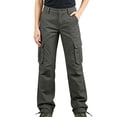 thumbnail image 3 of Women's Cargo Pants, Straight Leg Solid Trousers with Multi Pockets, Casual Long Pants for Work Outdoor Hiking Wear | VerBelle,Army Green L, 3 of 7