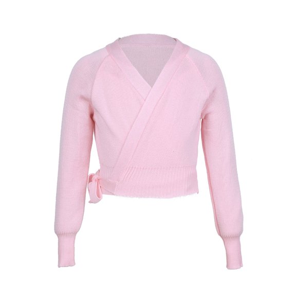 CHICTRY Kids Toddlers Little Girls Ballet Knit Wrap Sweater Long Sleeve Dance Gymnastics Cardigan Pink 5-6