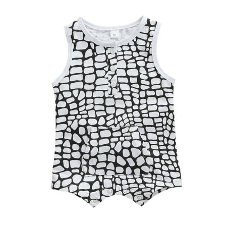 

Canrulo Newborn Baby Girl Boy Sleeveless Romper One-Piece Bodysuit Leopard Onesie with Pocket Summer Casual Clothes White 6-9 Months