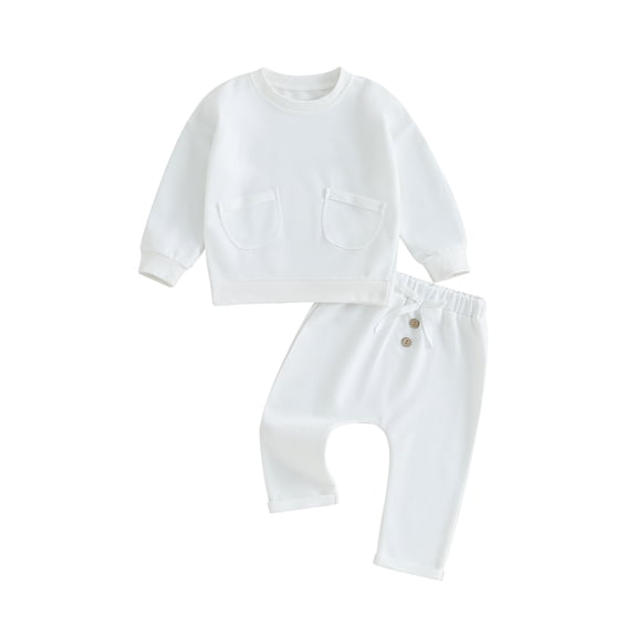 Bagilaanoe 2PCS Newborn Baby Girl Boy Long Pants Set Solid Color Long Sleeve Sweatshirt Pullover Tops   Drawstring Sweatpants 3M 6M 9M 12M 18M Infant Casual Sweatsuits