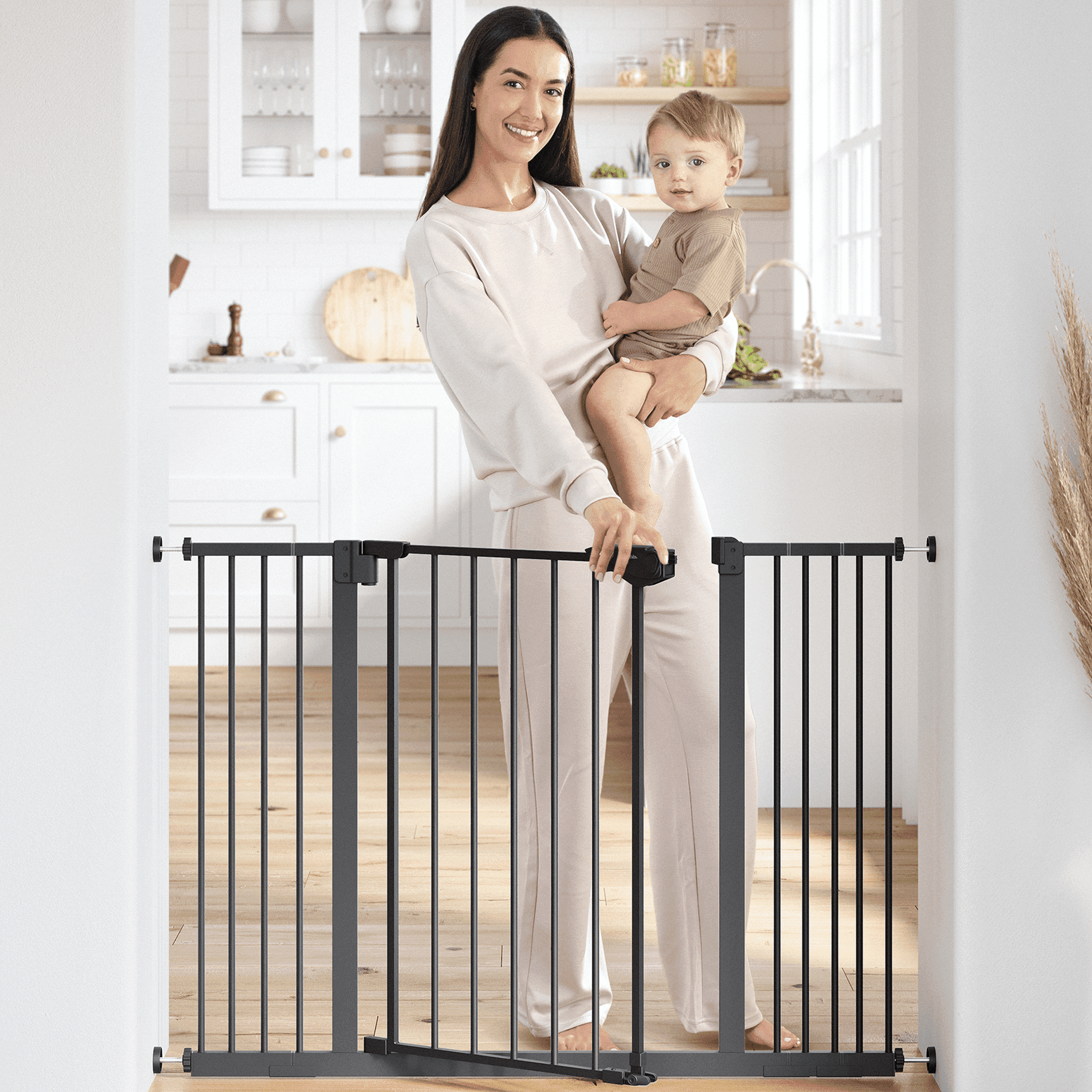 Comfy Cubs Baby Safety Gate - 3 Extensions 42"x1.9"x30", Adjustable Q195 Steel Gate (Black)