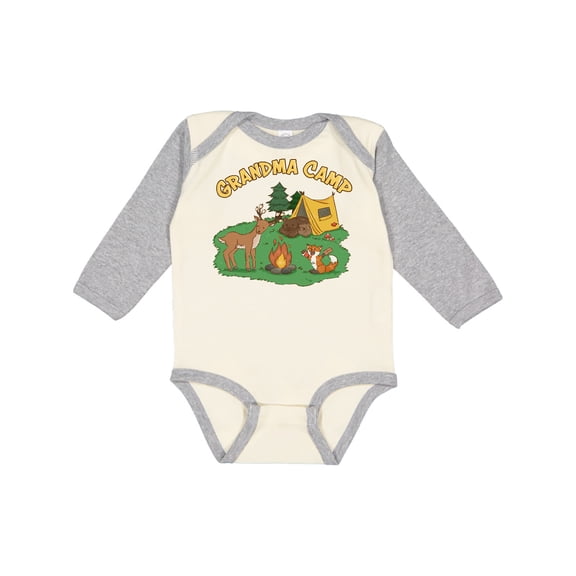 Inktastic Grandma Camp With Camping Animals Boys or Girls Long Sleeve Baby Bodysuit