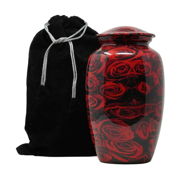 Urns for Human Ashes Adult Size Handcrafted Cremation Funeral Burial Decorative Urns with Velvet Bag Secure Screw Top Seal - Protective Coating Red Rose 200Cu/In