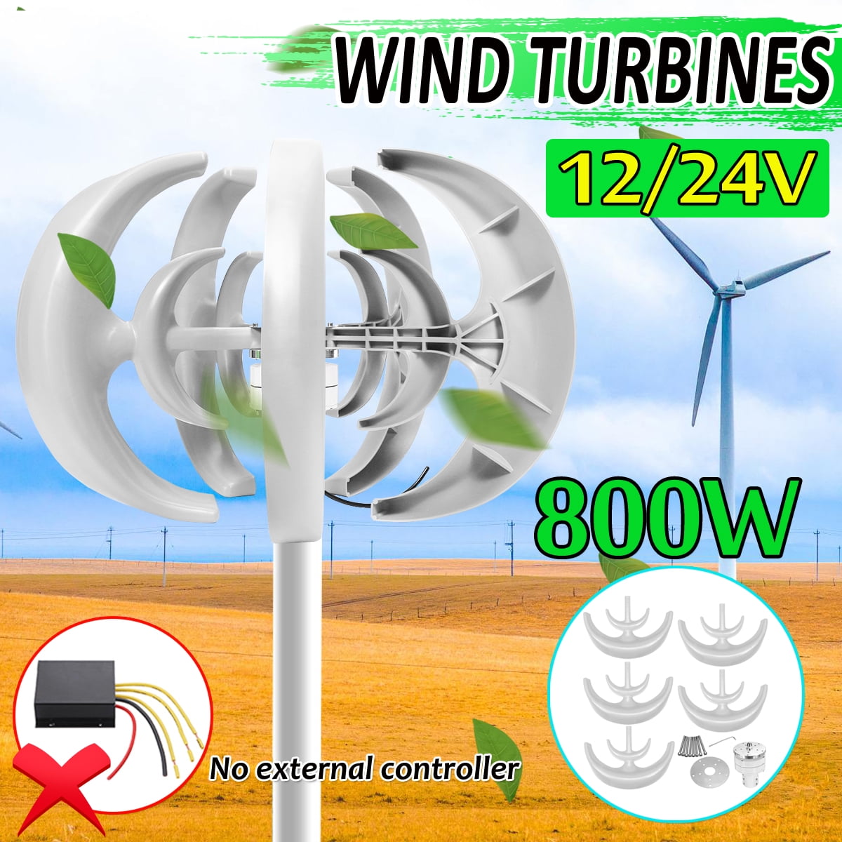 Controller auto adjust 100W 12V Lantern Vertical Wind Turbine Generator 