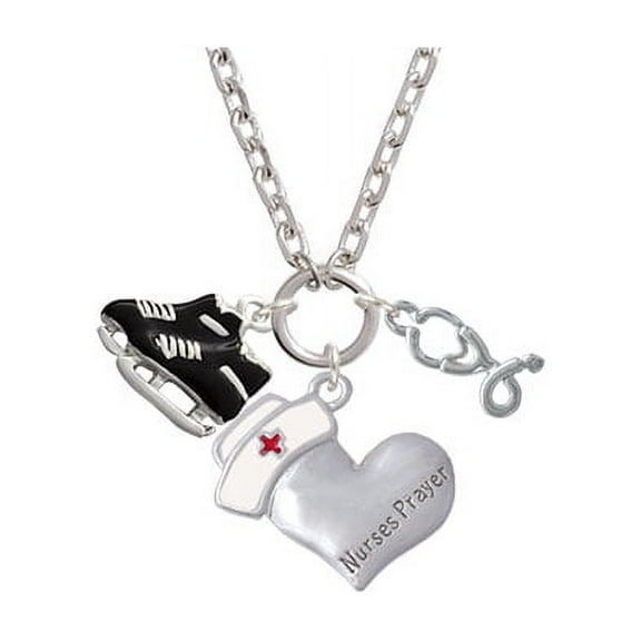 Black Ice Skates Nurse's Prayer Heart and Stethoscope Zoe Necklace