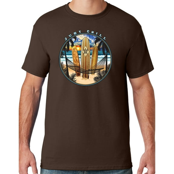 Mens Manu Bay Surf Company JUST CHILL SURFING T-shirt, 3XL Chocolate Brown