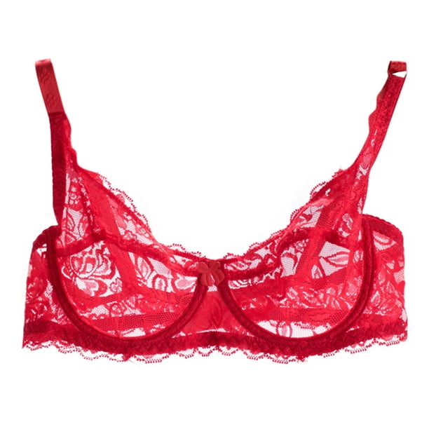 Women Lace Gauze Bra Push Up 3/4 Cup Hook-And- Eye Breathable