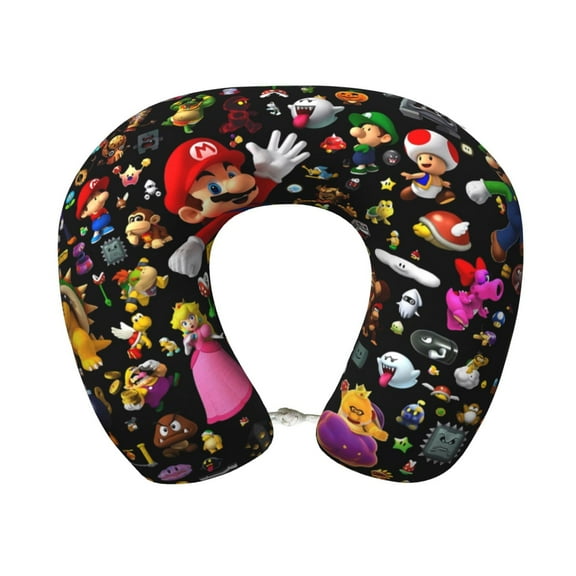 Lsque Mario Print Travel Pillow Memory Foam - Head Neck Support Airplane Pillow U-Shaped Neck Pillow for Traveling, Car, Home, Office