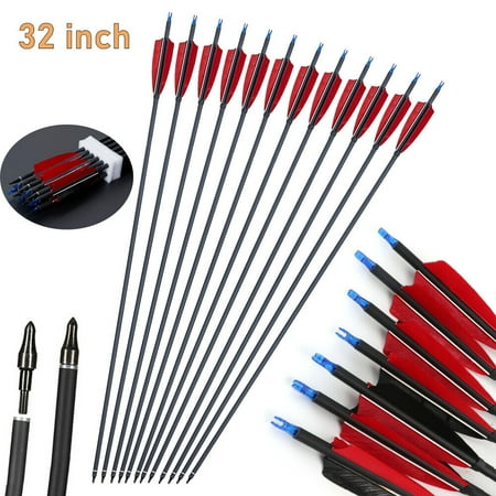 EROCK 12Pcs 32 inch Archery Carbon Arrows SP500 Turkey Feather For Recurve Bow Hunting