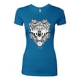 thumbnail image 2 of Drawn Tribal Wolf Animal Lover Womens Slim Fit Junior Tee, Turquoise, Small, 2 of 3