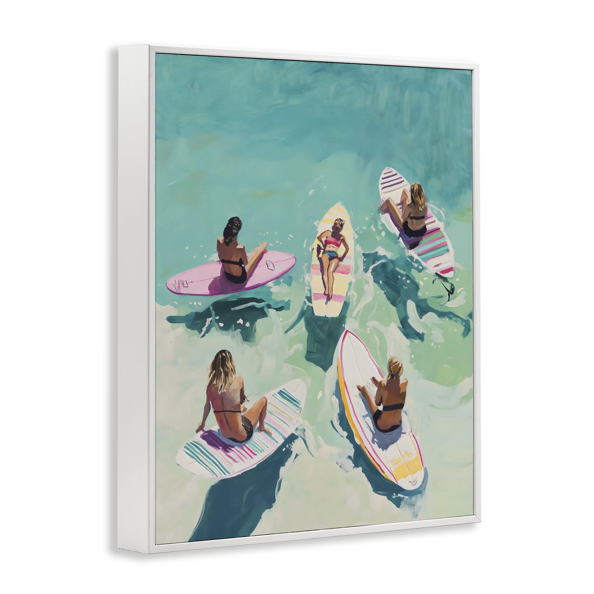 Stupell Industries Women Surfers at Turquoise Beach White Framed Giclee Art, design by The Prints Vibe