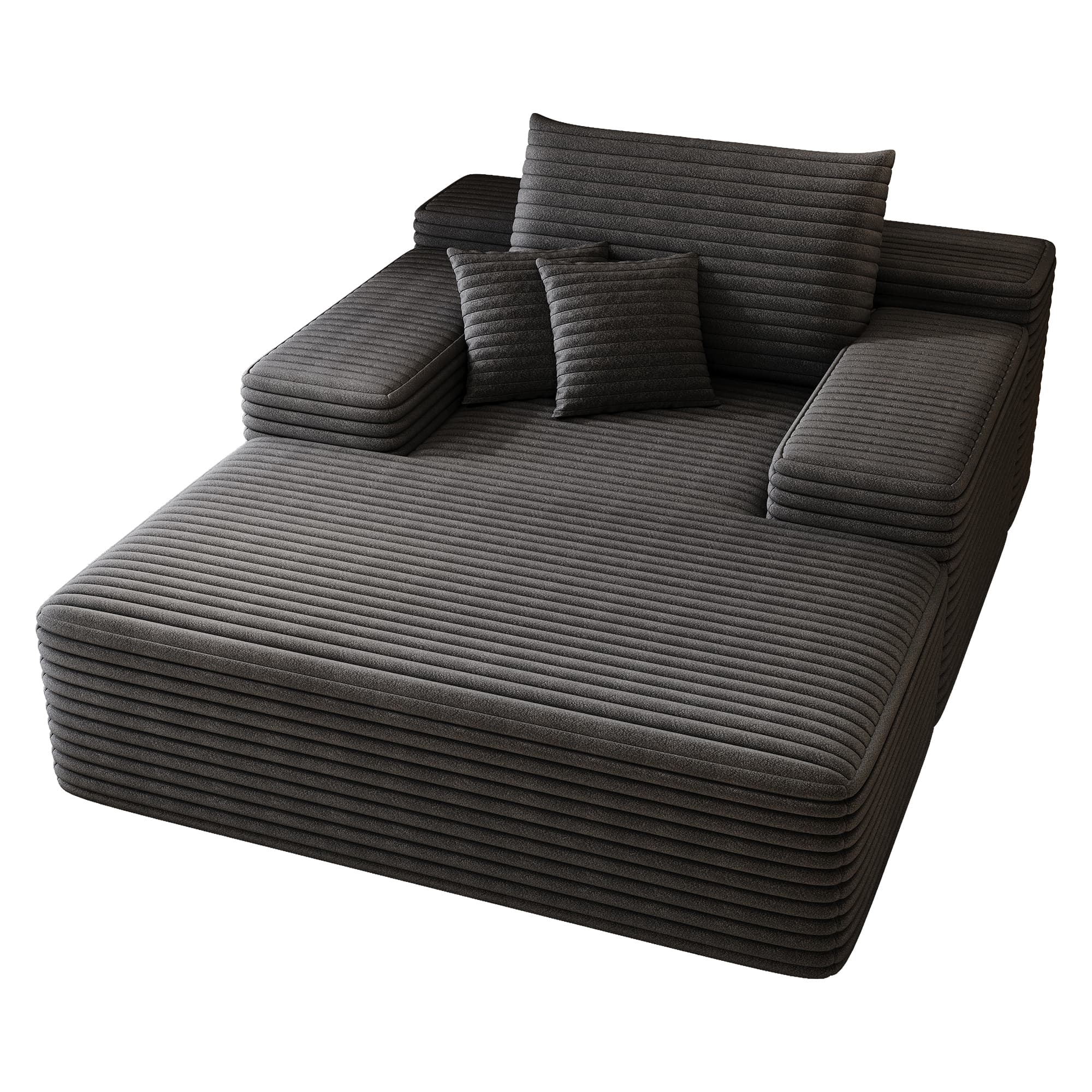 MAYEERTY 68"×51" Chaise Lounge Dark Gray Plush Faux Fur Oversized Sofa Bed Living Room