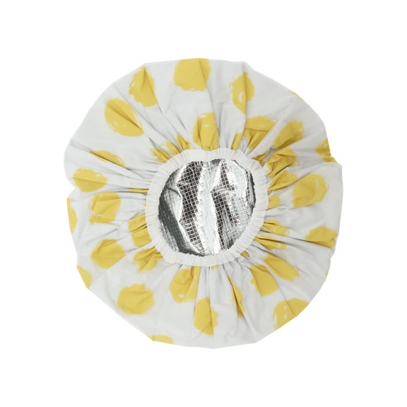 Unique Bargains 1 Pc Women Durable Dots Shower Cap for Bathroom Vacation Hotel Travel Yellow Satin EVA
