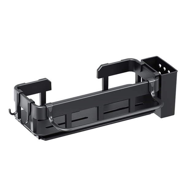 Estante de almacenamiento de cocina de pared sin necesidad de taladrar, especiero con cesta de drenaje, bandeja de agua, toallero, soporte para palillos, organizador multifuncional de acero
