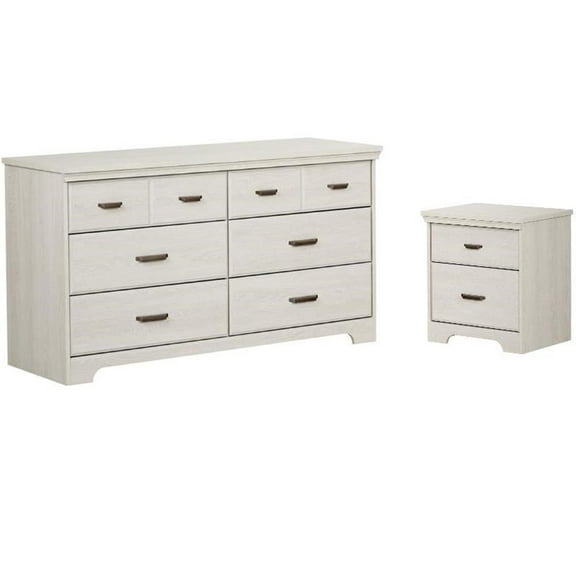 2 Piece Nightstand and Dresser Bedroom Furniture Set in Weathered Oak