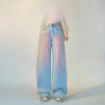 thumbnail image 1 of Pantalones vaqueros de mujer primavera 2024 nuevo estilo cintura alta corte holgado drapeado pierna recta pantalones de campana con degradado, 1 of 4