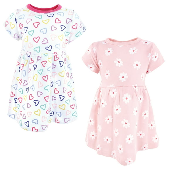Luvable Friends Hudson Baby Dresses 2pk, Playful Hearts, 0-3M
