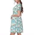thumbnail image 2 of Gukieu White Geese and Flower Print Women's Short Sleeve Dress, Elastic Waistband A-line with Pockets Summer Dress, Suitable for Daily Leisure, Work, Vacation, 2 of 6