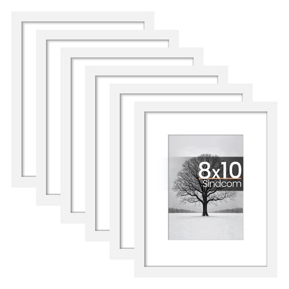 Sindcom 6 Pack 8x10 Picture Frames,Display Pictures 5x7 with Mat or 8 x 10 Without Mat,Gallery Wall Photo Frames, White