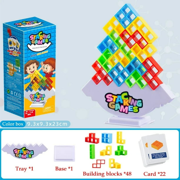 Juego de mesa de bloques de construcción para niños y adultos, juego de mesa de apilamiento de equilibrio divertido, equipo de amigos, dormitorio familiar, Noche y fiesta, 48 piezas