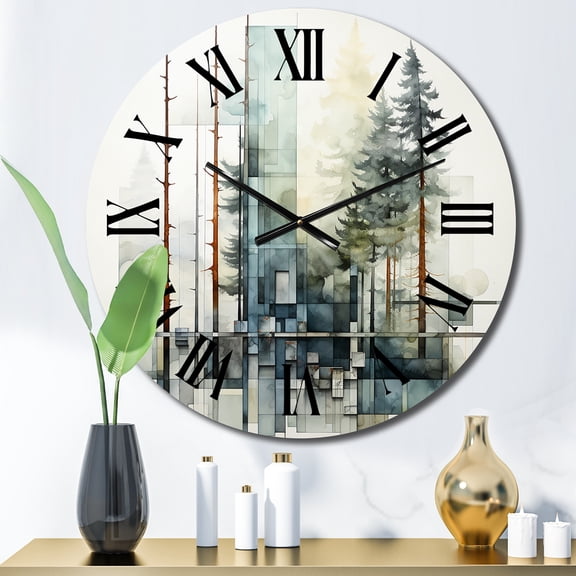 Designart "Tree Redwood Geometric Silence I" Abstract Oversized Wall Clock