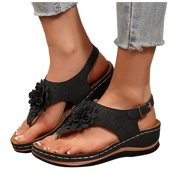 Flower Wedge Flip Flop Sandals for Women with Arch Support Comfortable Orthopedic Walking Dress Summer Shoes