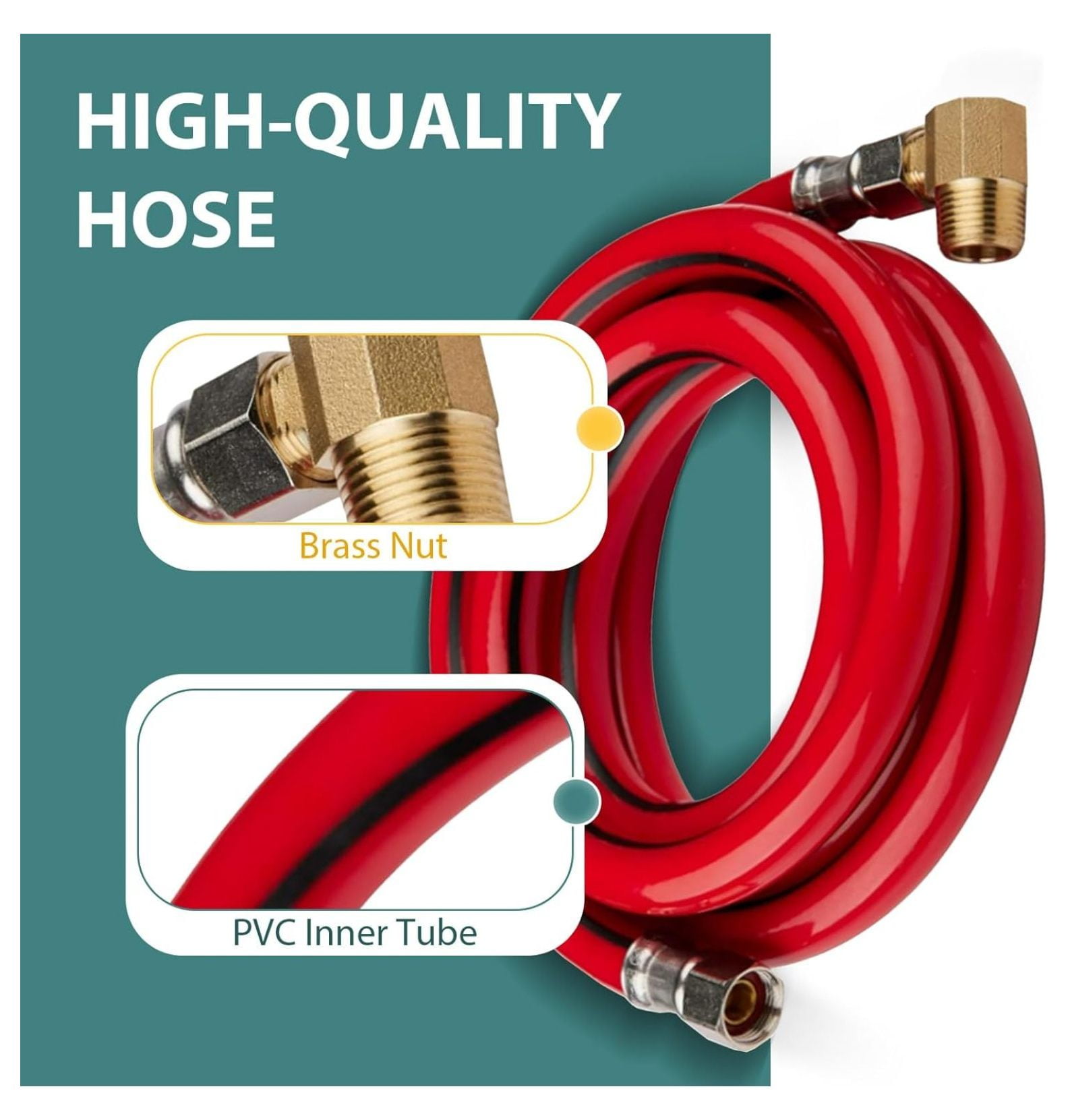 5-PACK 6 FT Red PVC Dishwasher Hose with Attached 90 Degree 3/8" MIP Elbow, 3/8" x 3/8" Comp Water Supply Line