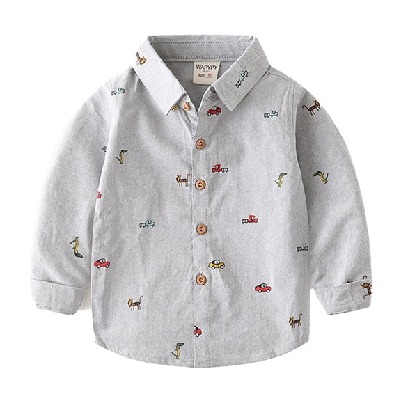 MXIEZI Baby Toddler Boys Long Sleeve Shirt Kids Button down Dress Shirts Cartoon Formal Uniform Shirt Tops 2-7Y