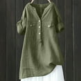 thumbnail image 5 of Women's Short Sleeve T-shirt Women'S Relaxed Fit Linen Shirt - Button Down Casual Blouse,Green Women's Short sleeve T-shirt 2XL, 5 of 7