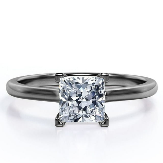 JeenMata Solitario Brillante Anillo de Compromiso con Punta de Corte Princesa de 1,25 Quilates, Baño de Oro Negro de 18 K sobre Plata