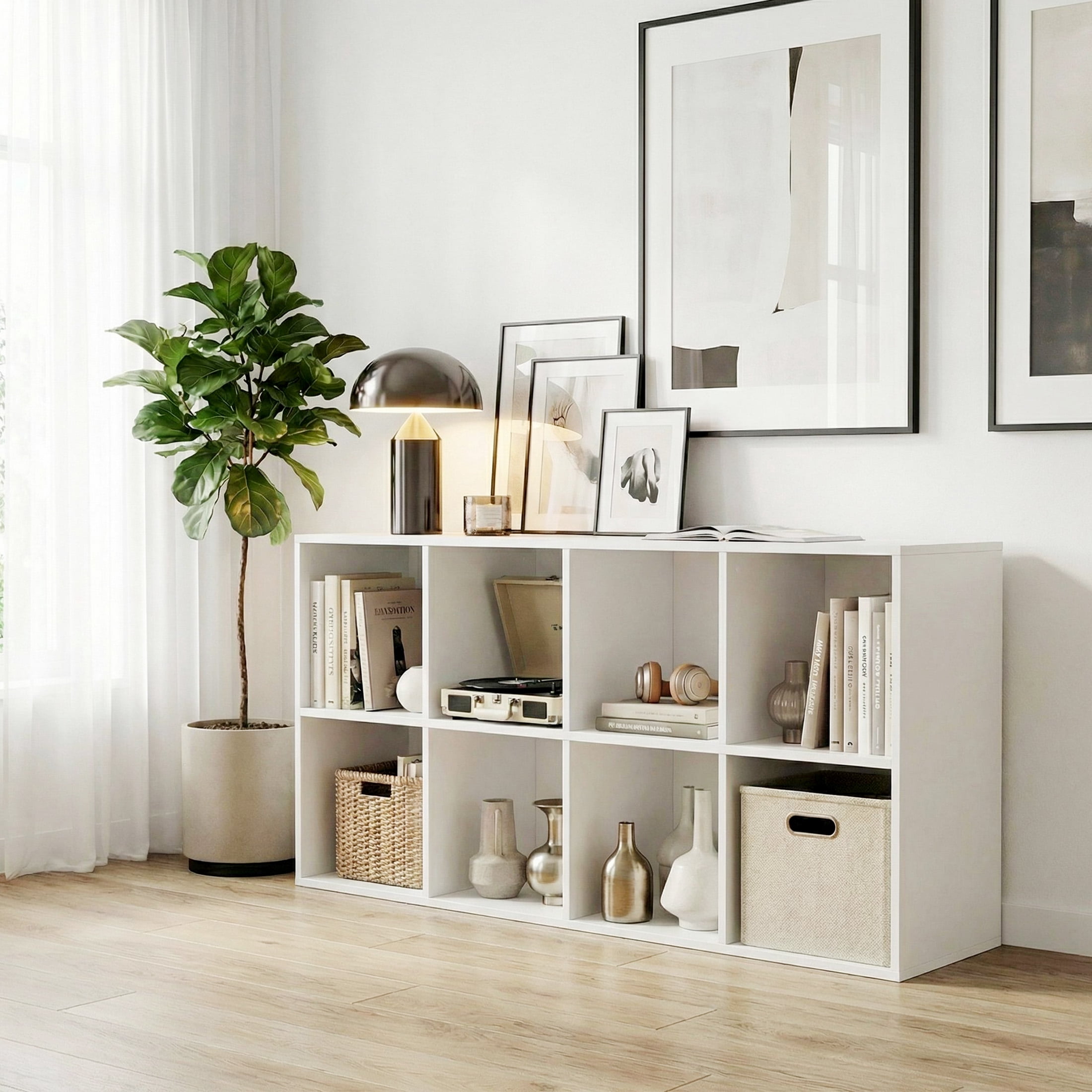 CONCETTA 8 Cube Storage Organizer, Open Corner Bookshelf with Removable Back Panels for Living Room Bedroom Office, White