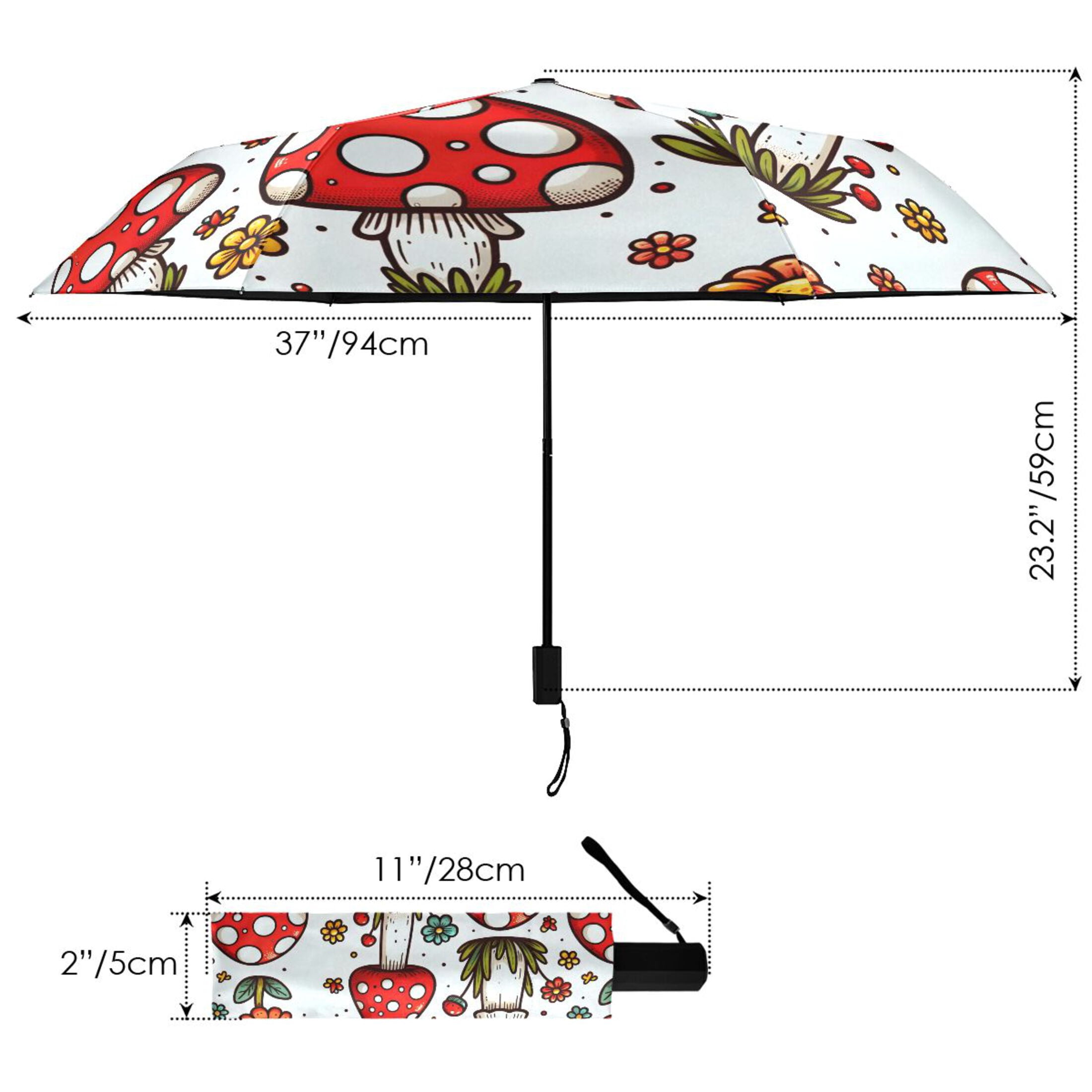 Cute Mushroom and Flowers Compact Sun Umbrella Windproof Travel Umbrellas for Rain Strong Portable UV Protection