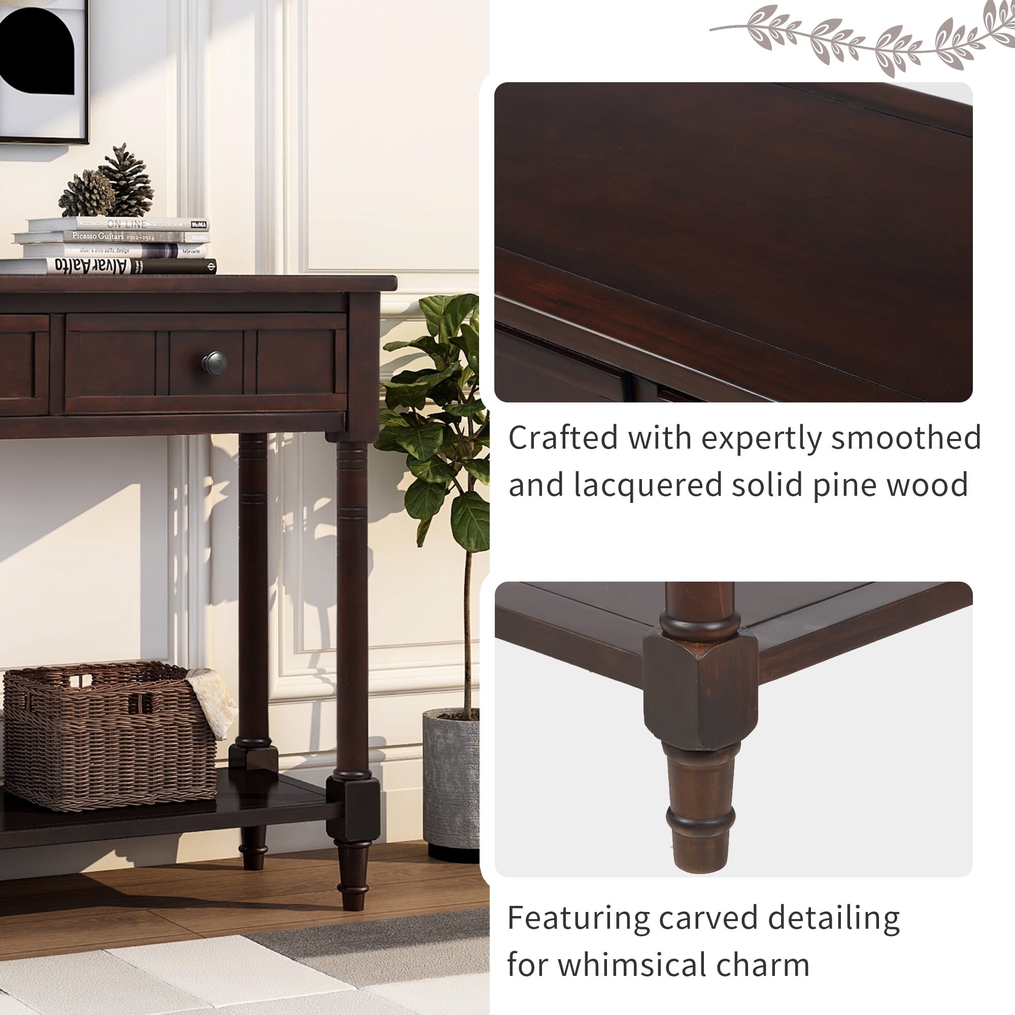 Entry Table with Drawers, SEGMART Wooden Console Table Sofa Table with Storage, Foyer Table Entryway Table with Shelf, Modern Console Table for Living Room Entryway Hallway Foyer Study, Espresso