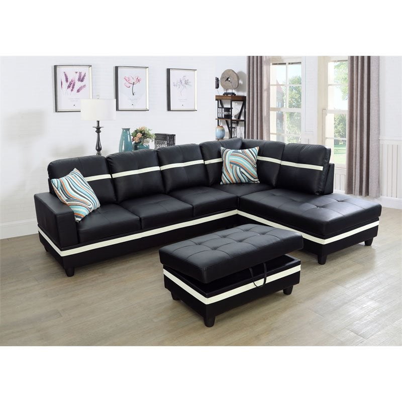 Tootsie Roll Left Facing Sectional Sofa With Ottoman Black Bean