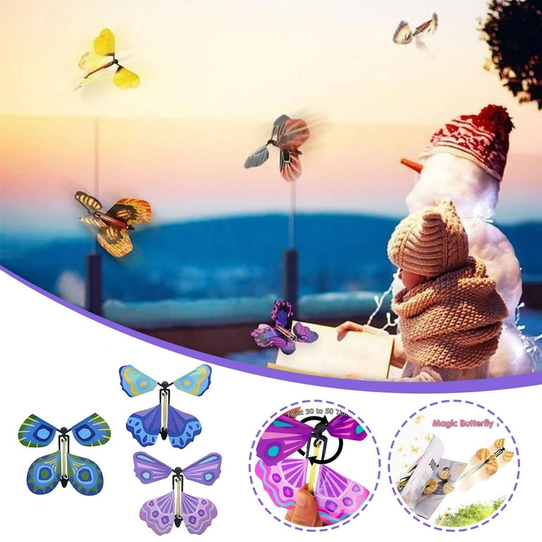 XMMSWDLA Creative Props Children'S Toys Flying Butterflies Works with All  Greetingflying Butterfly Magic Butterfly Bookmark Blue+Violet Butterfly