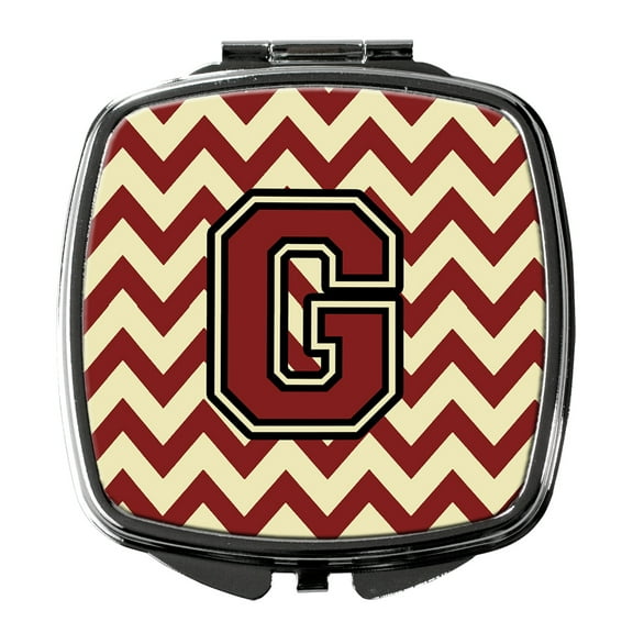 Letter G Chevron Maroon and Gold Compact Mirror
