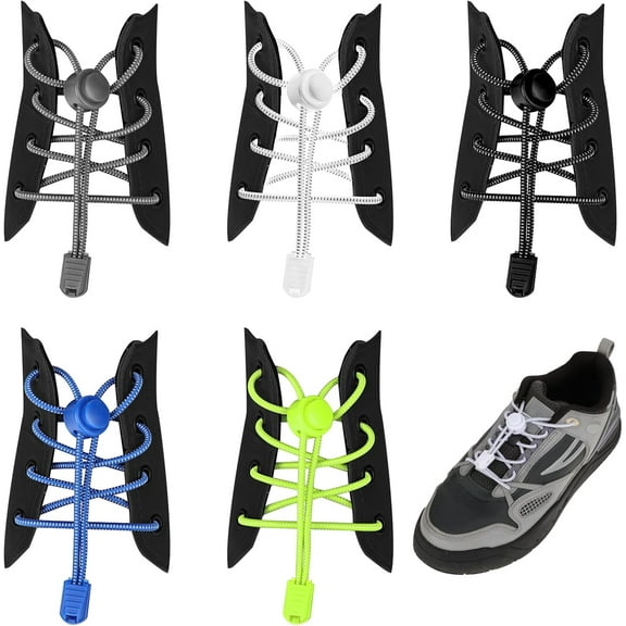 5 Pairs Elastic No Tie Shoe Laces, 120cm Quick-Release Laces with Button Lock