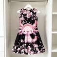 thumbnail image 2 of Rggeeun Child Girls Dresses Cute Floral& Cartoon Print Sleeveless Crew Neck A Line Flowy Loose with Ruched Ruffle Knee Length for Summer Vacation Sweet Sundress,Black,3-4 Years, 2 of 4
