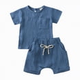 thumbnail image 2 of NOLDARES Newborn Baby Girl Clothes Set Short Sleeve Letter Tops Casual Toddler Shorts Set Infant Girl Summer Outfit(Blue,1-2 Years), 2 of 8